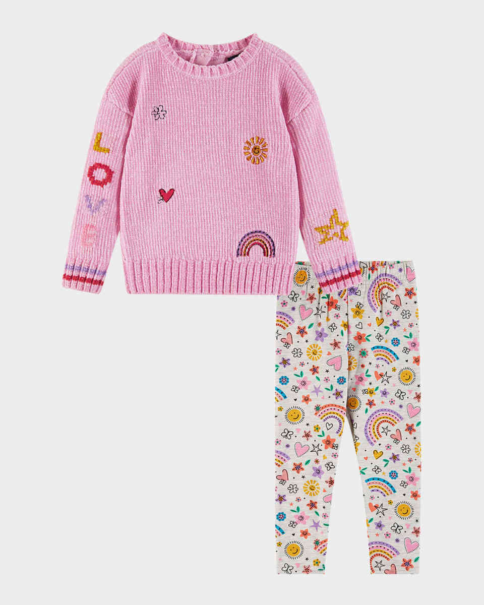 Girl's Printed Sweater & Leggings Set, Size Newborn-24